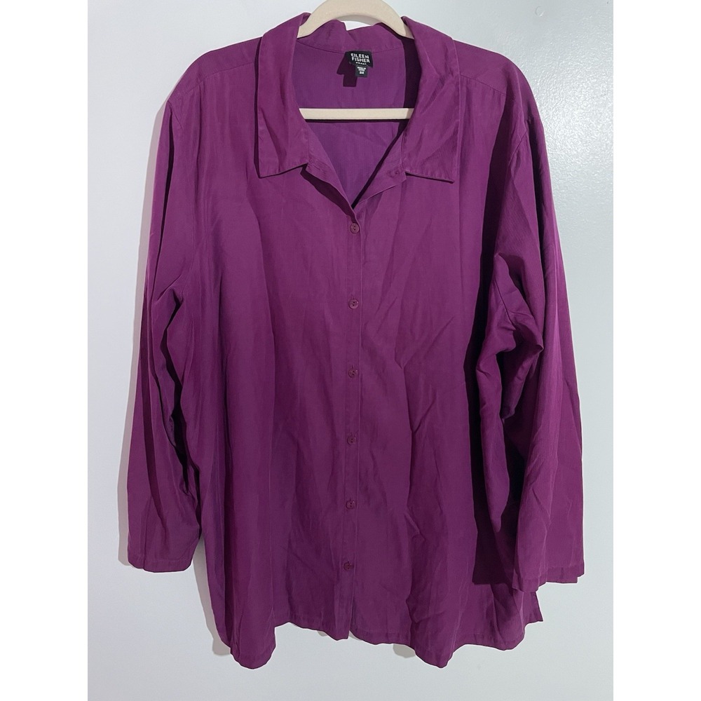 Eileen Fisher Button Up Shirt 3x Silk Cotton Lagenlook Quite Luxury Minimalist